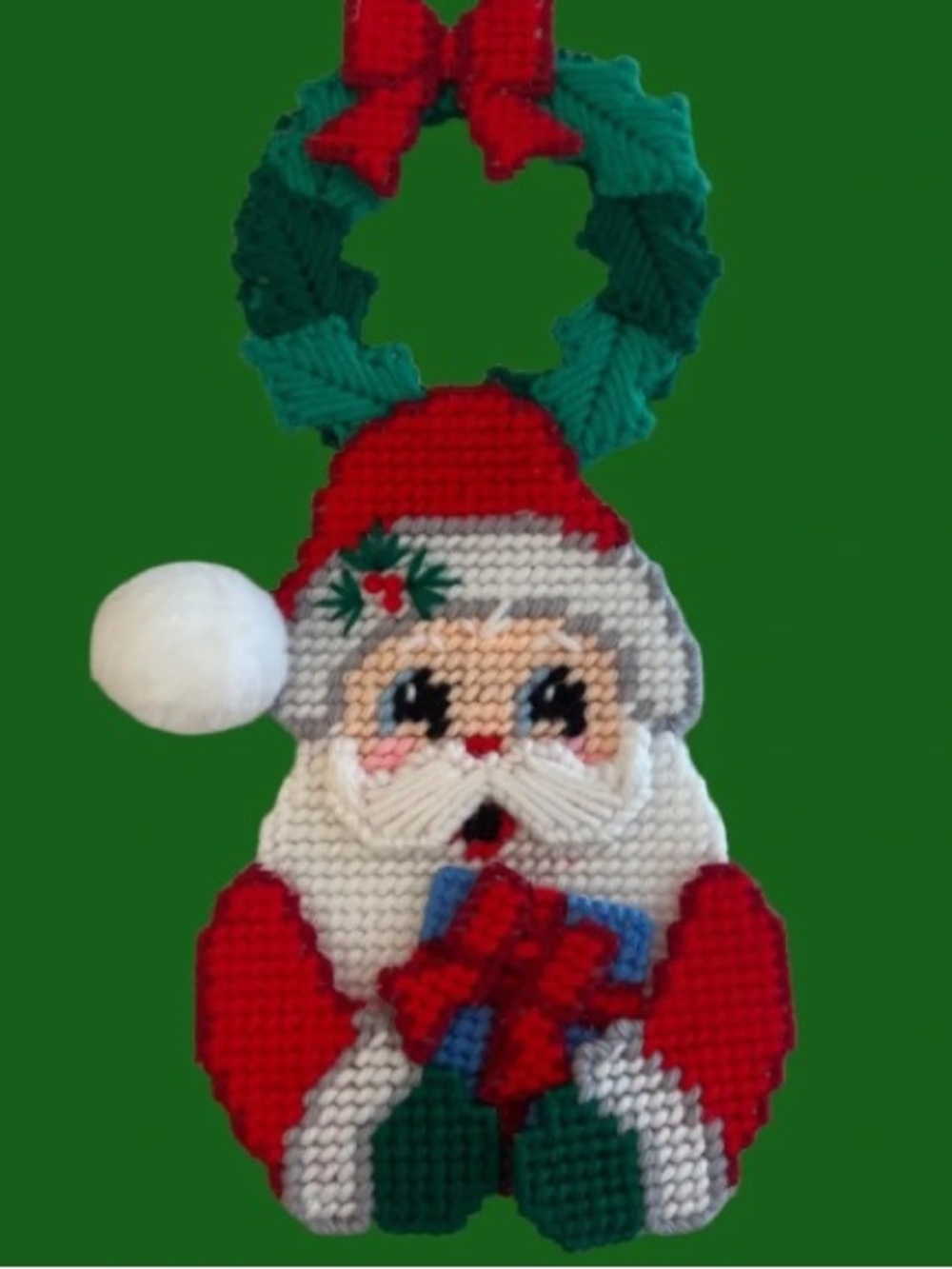 Handmade Santa Wreath Door Hanger - Red, Green & White Holiday Accent